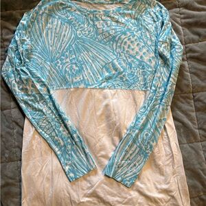 Lilly Pulitzer Aqua and Cream Long Sleeve Top